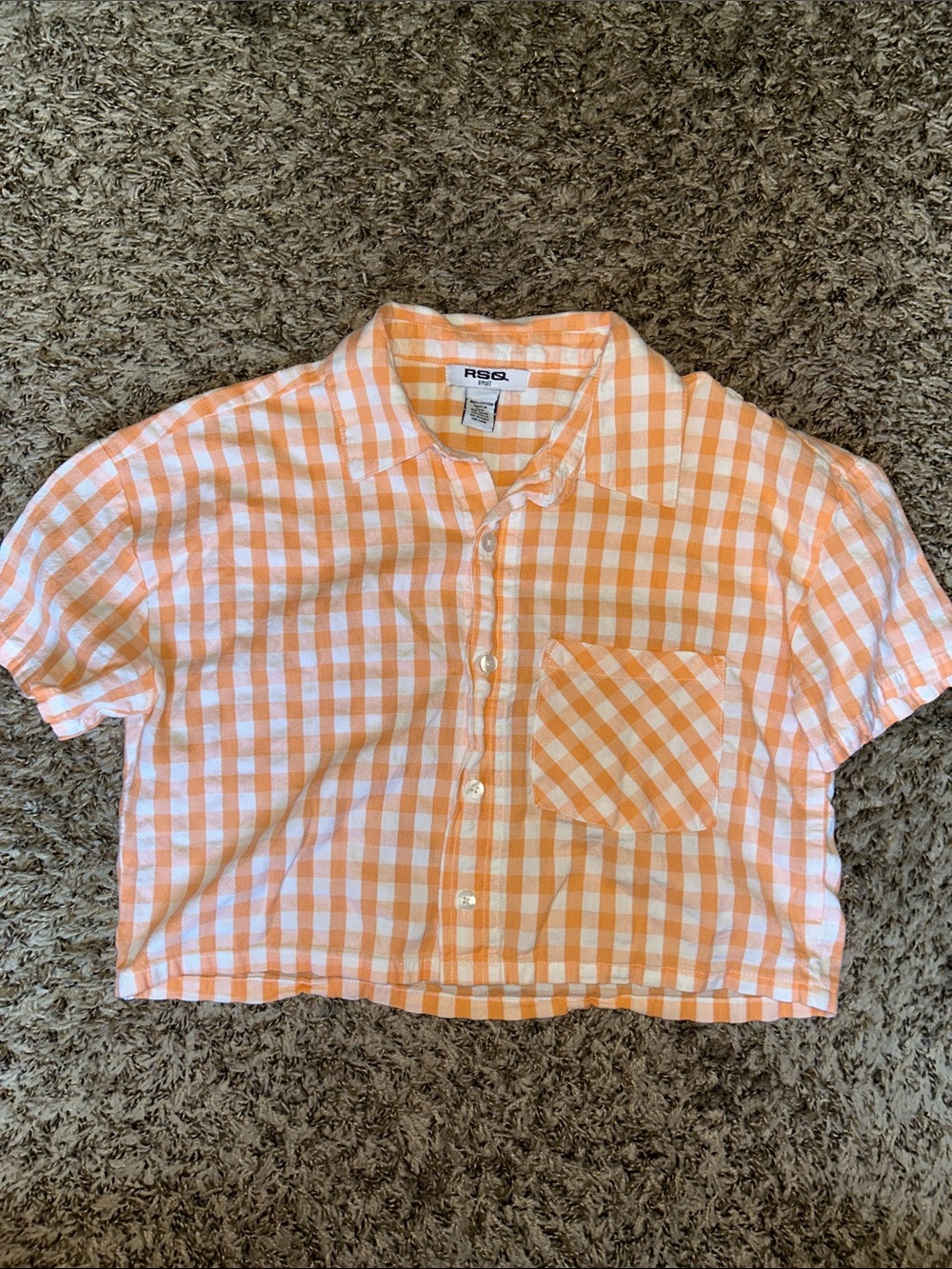 RSQ Peach Gingham Cropped Button Up - 100% Cotton - Women’s Small